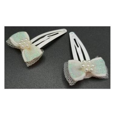 Clic clac per capelli in metallo avorio con fiocco in poliestere 4 cm senza nichel Lillà