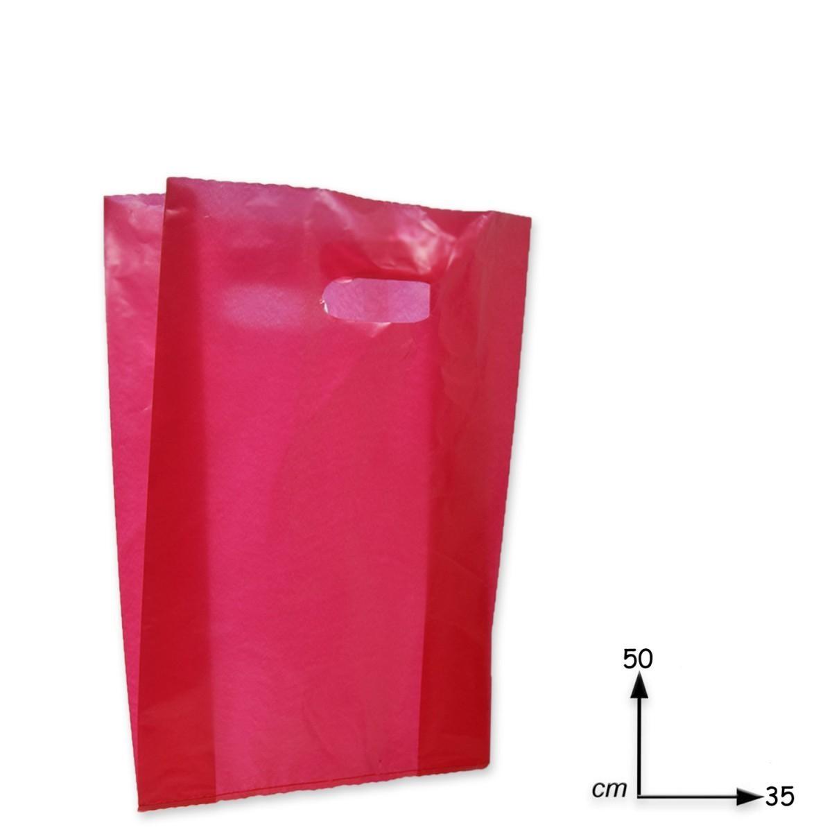Shopper plastica manico fagiolo colore rosso  H 50 X L 35 X P 5 cm.