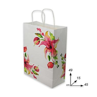 Shopper in carta h.49 x l.45 x p.15 cm colore bianco fantasia floreale