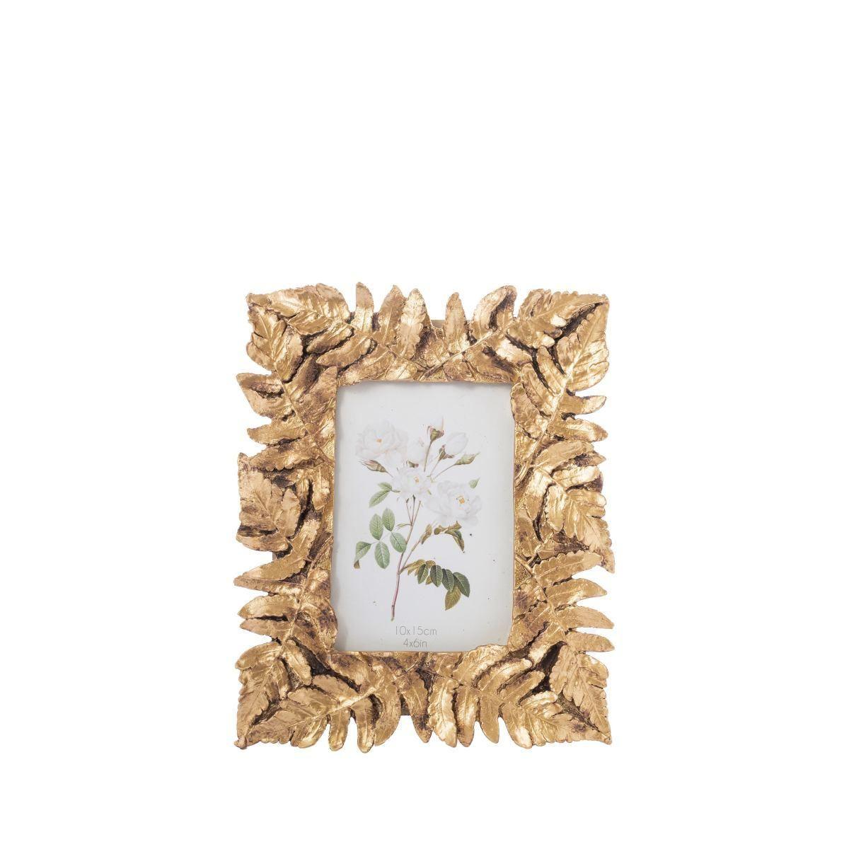 Cornice portafoto singolo in poliresina foglie oro 10x15 cm