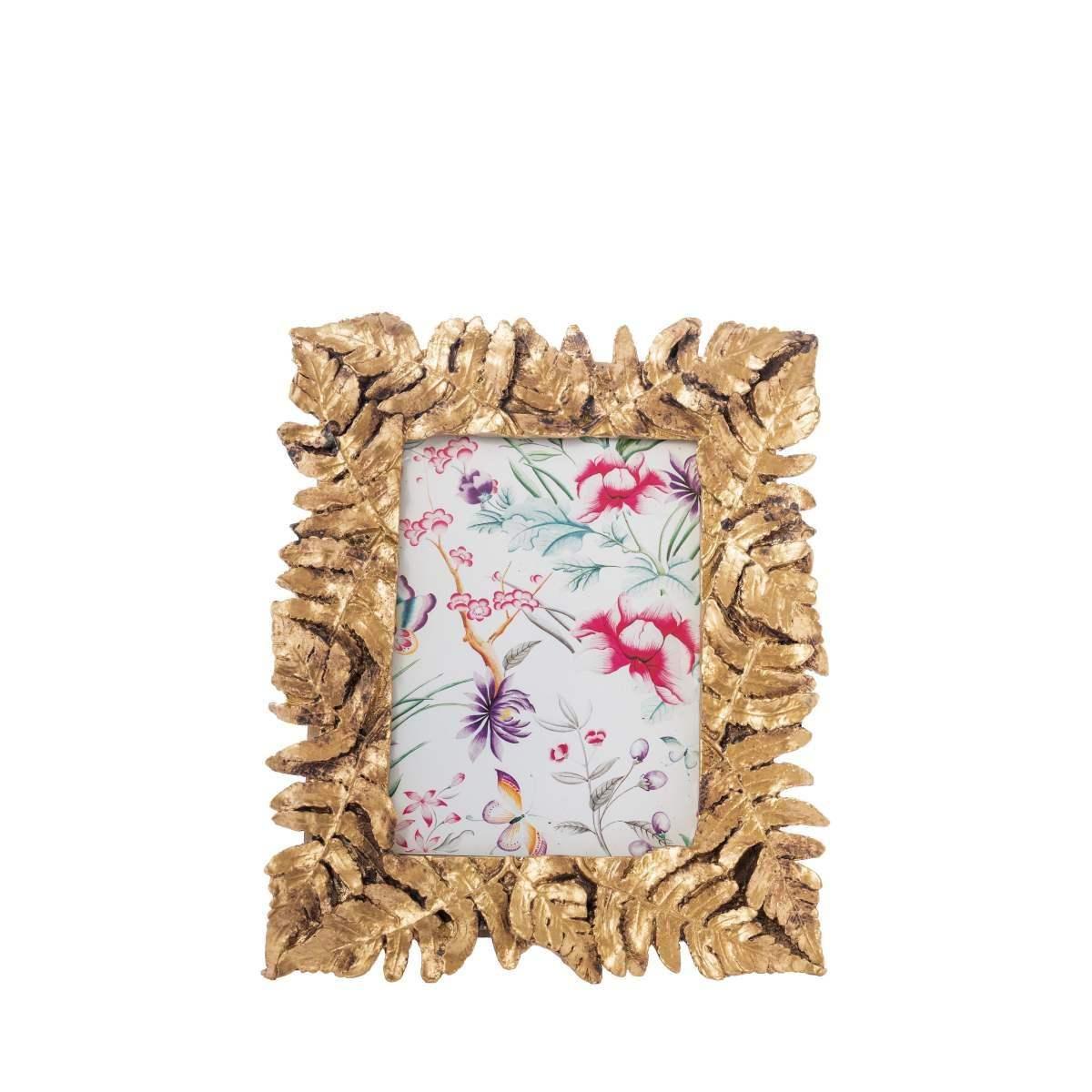 Cornice portafoto singolo in poliresina foglie oro 13x18 cm