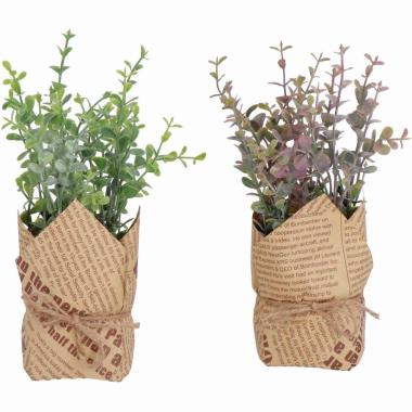 Vaso con eucaliptus finto per decorazione d7xh23 cm
