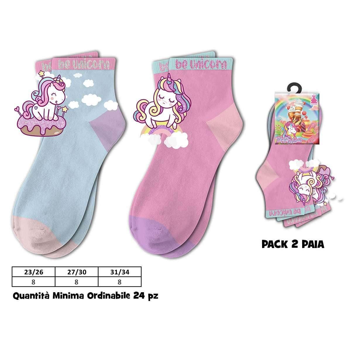 Calzini corti 2 paia Unicorno