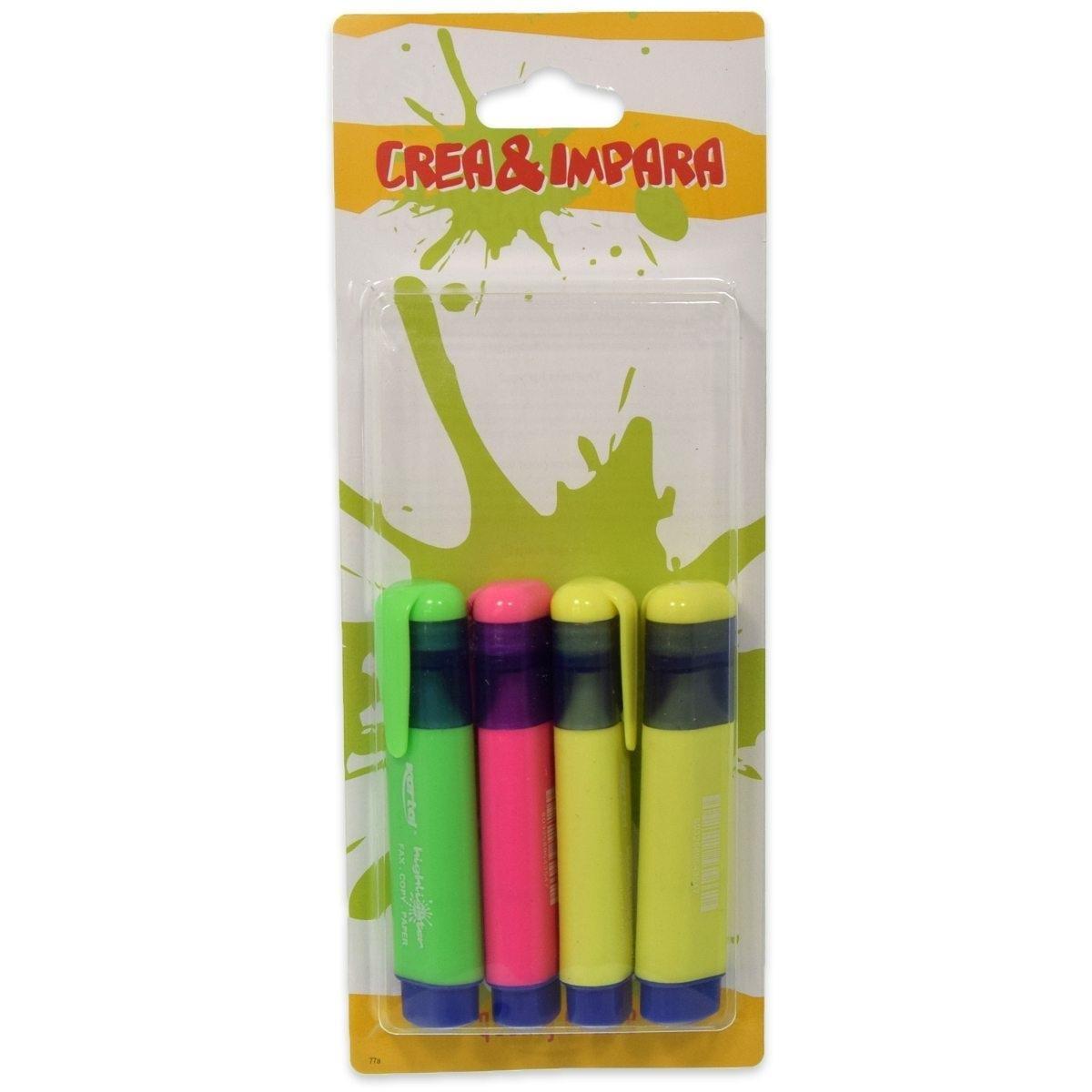 Confezione 4 evidenziatori fusto piatto in colori assortiti