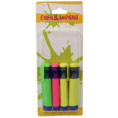 Confezione 4 evidenziatori fusto piatto in colori assortiti