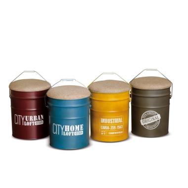 Pouf contenitore in ferro d.31x39 cm