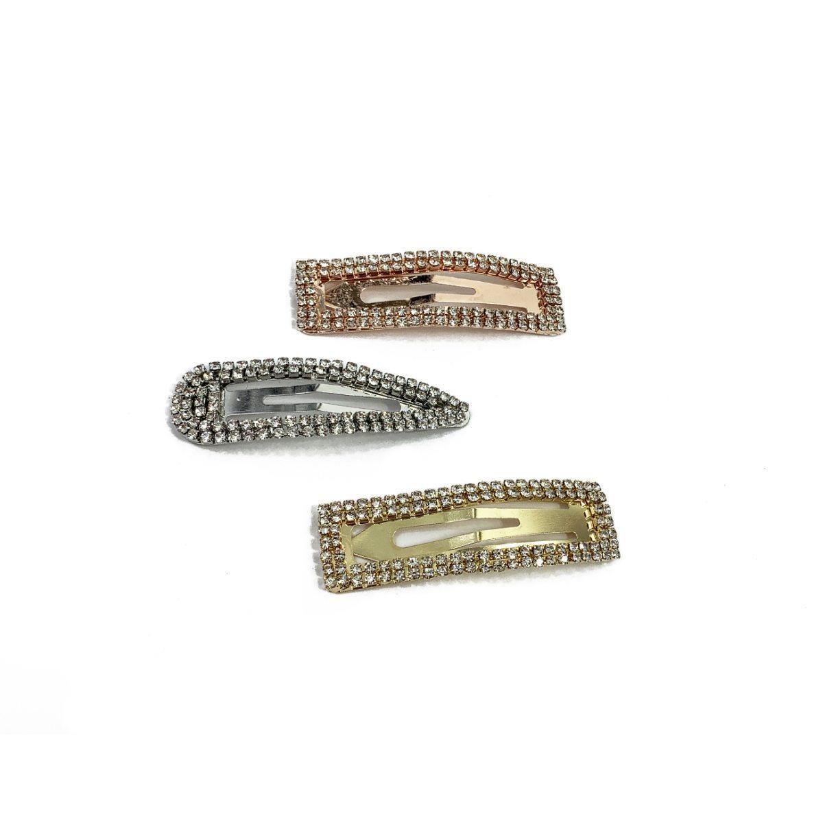 Fermaglio clic clac per capelli con strass oro argento e bronzo Le Kikke
