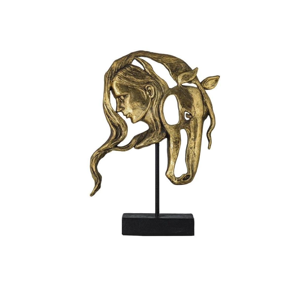 Scultura poliresina donna con cavallo Opium oro 84604 cm 27x7,5x36
