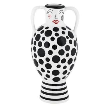 Vaso anfora Elicriso bianco e nero con pois 83775 15,7x15,7x32,2 cm