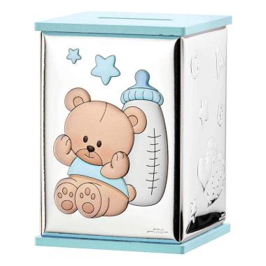 Salvadanaio celeste orsetto multicolor 8x8xh11,50 cm Valenti