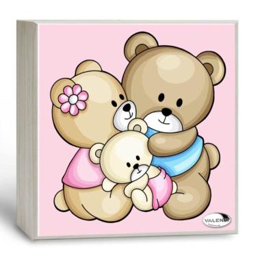 Lampada da comodino bimba 14x14 cm tre orsetti rosa Valenti