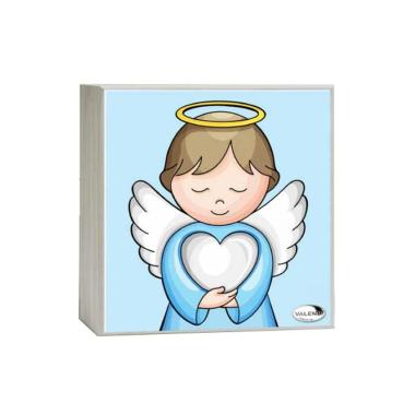Lampada da comodino bimbo 14x14 cm angelo cuore celeste Valenti