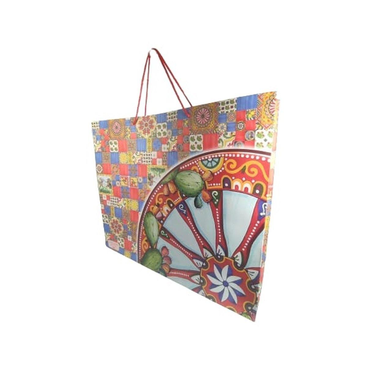 Shopper in carta decorazioni siciliane h.49 x l.58 x p.15 cm e manico in corda