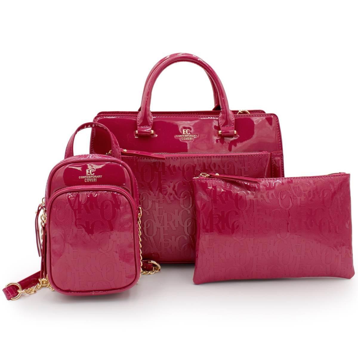 Set 3 pezzi donna borsa shopping, pochette e tracollina portacellulare linea Seventeen Enrico Coveri
