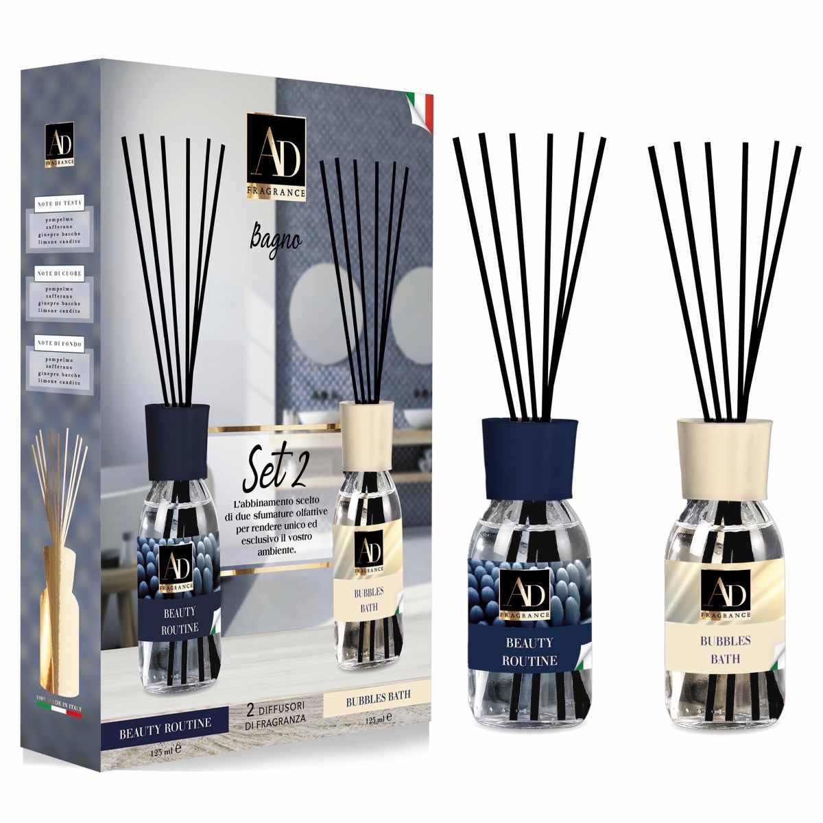 Set 2 diffusori di fragranze con midollini Bagno 125 ml