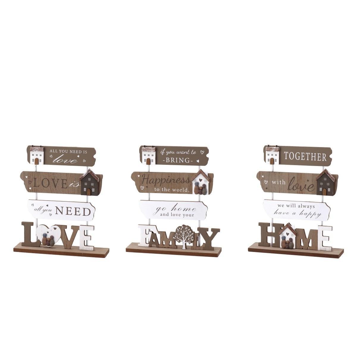 Decorazione in mdf scritta Family Home e Love 20x5x h.23 cm