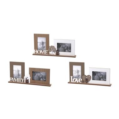Decorazione in mdf con 2 portafoto con scritte Family Home e Love 44 x 6 x h.22 cm