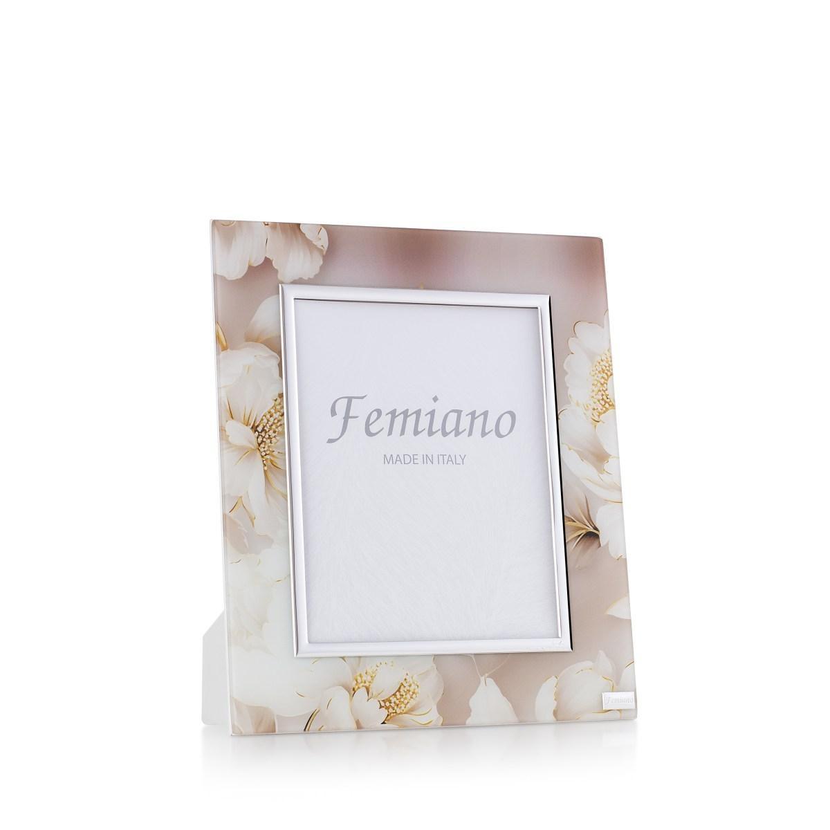 Cornice portafoto in vetro temperato e fascia in pvd linea Peonia misura 18x24 cm