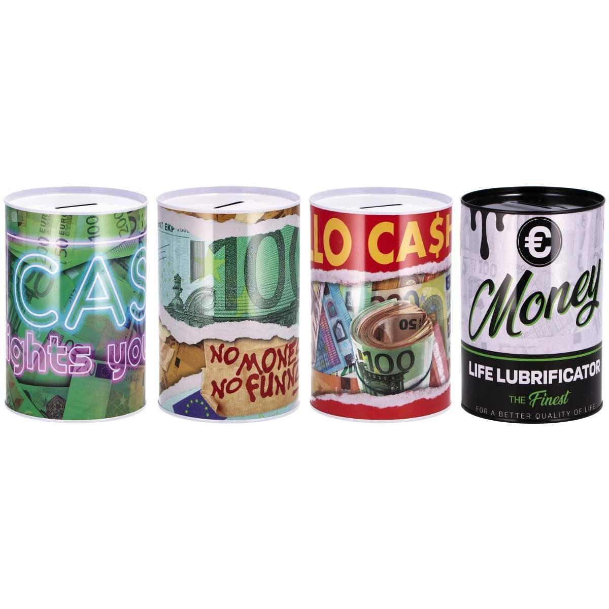 Salvadanaio in latta stampata d.10 x h.15 cm