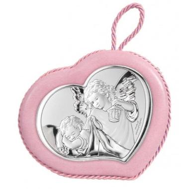 Medaglione culla con carillon Angelo custode misura 10X9cm