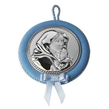 Medaglione culla Azzurro Madonna con bambino Valenti