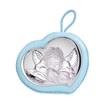 Medaglione culla con carillon angelo protettore 10x9 cm Valenti