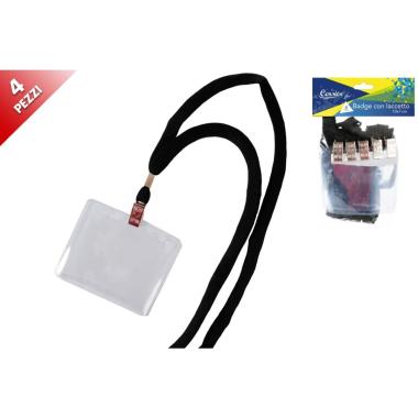 Porta badge con clip blister confezione 4 pezzi 10x7 cm