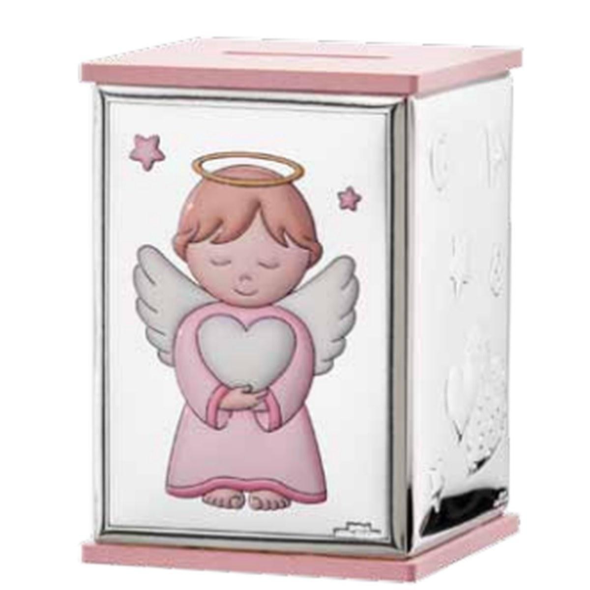 Salvadanaio rosa angelo multicolor 8x8xh11,50 cm