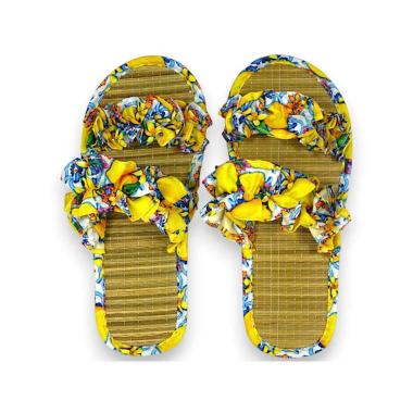 Ciabattine mare donna in paglia con decoro siciliano limoni
