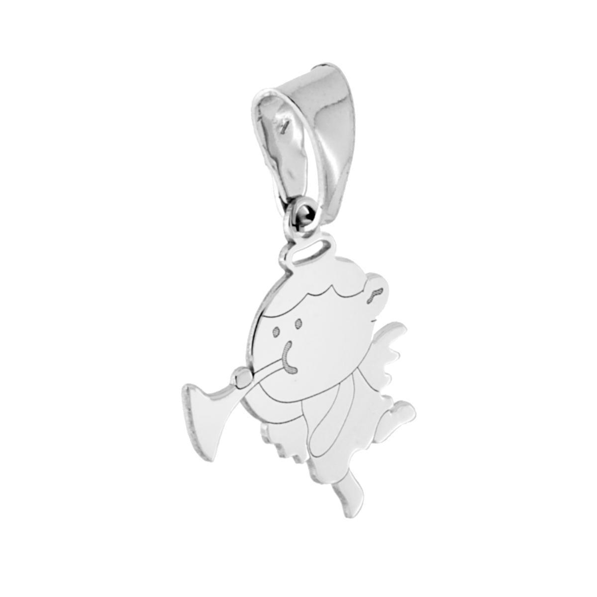 Ciondolo Angelo con Tromba plain in ARGENTO 925 Galvanica Rodio