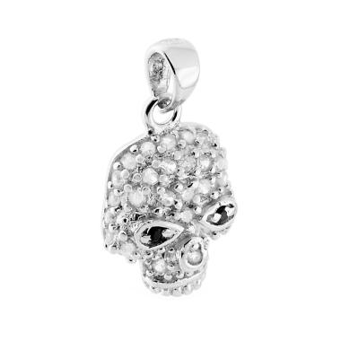 Ciondolo Teschio con Cubic Zirconia Bianchi e Neri in ARGENTO 925 Galvanica Rodio