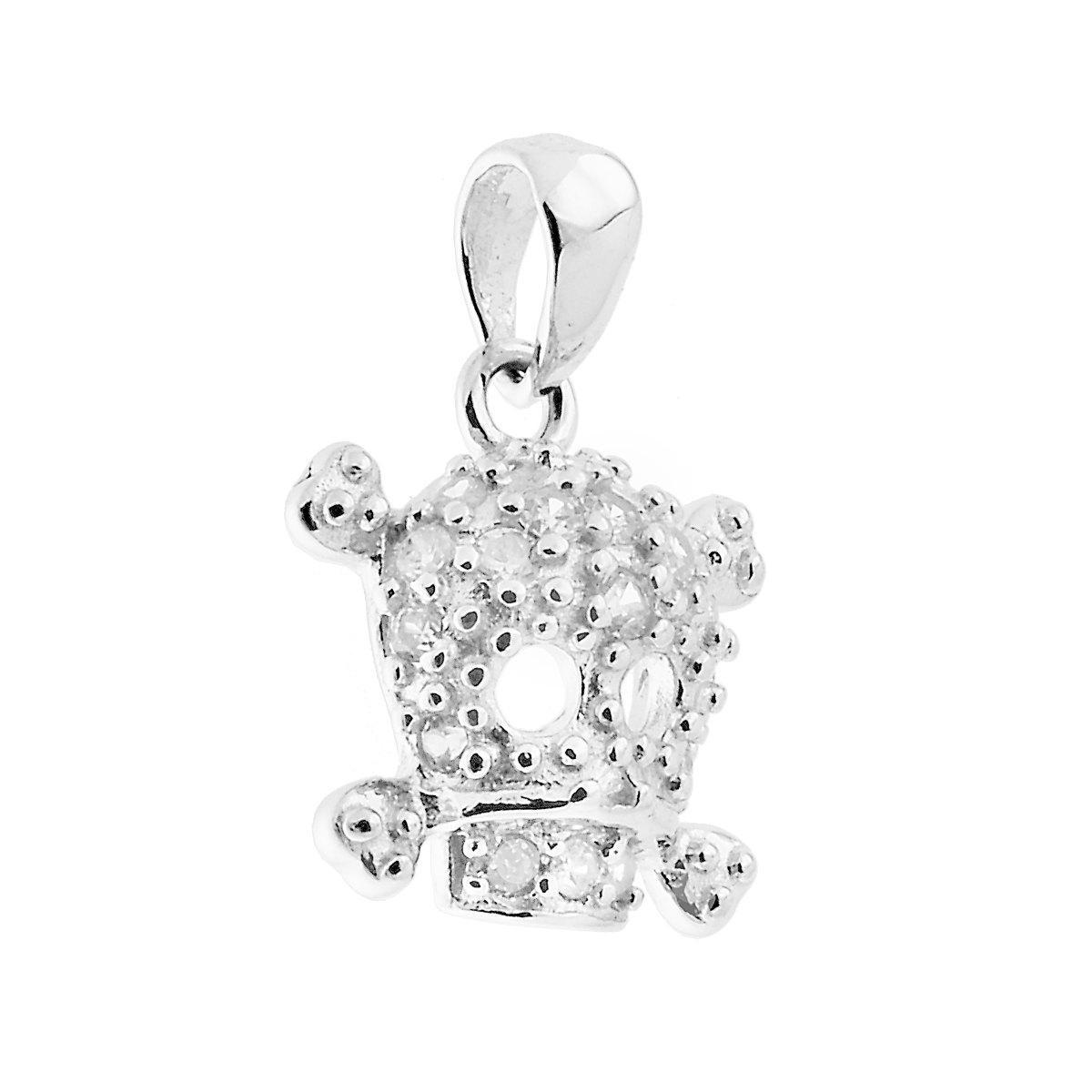 Ciondolo Teschio con Cubic Zirconi Bianchi in ARGENTO 925 Galvanica Rodio