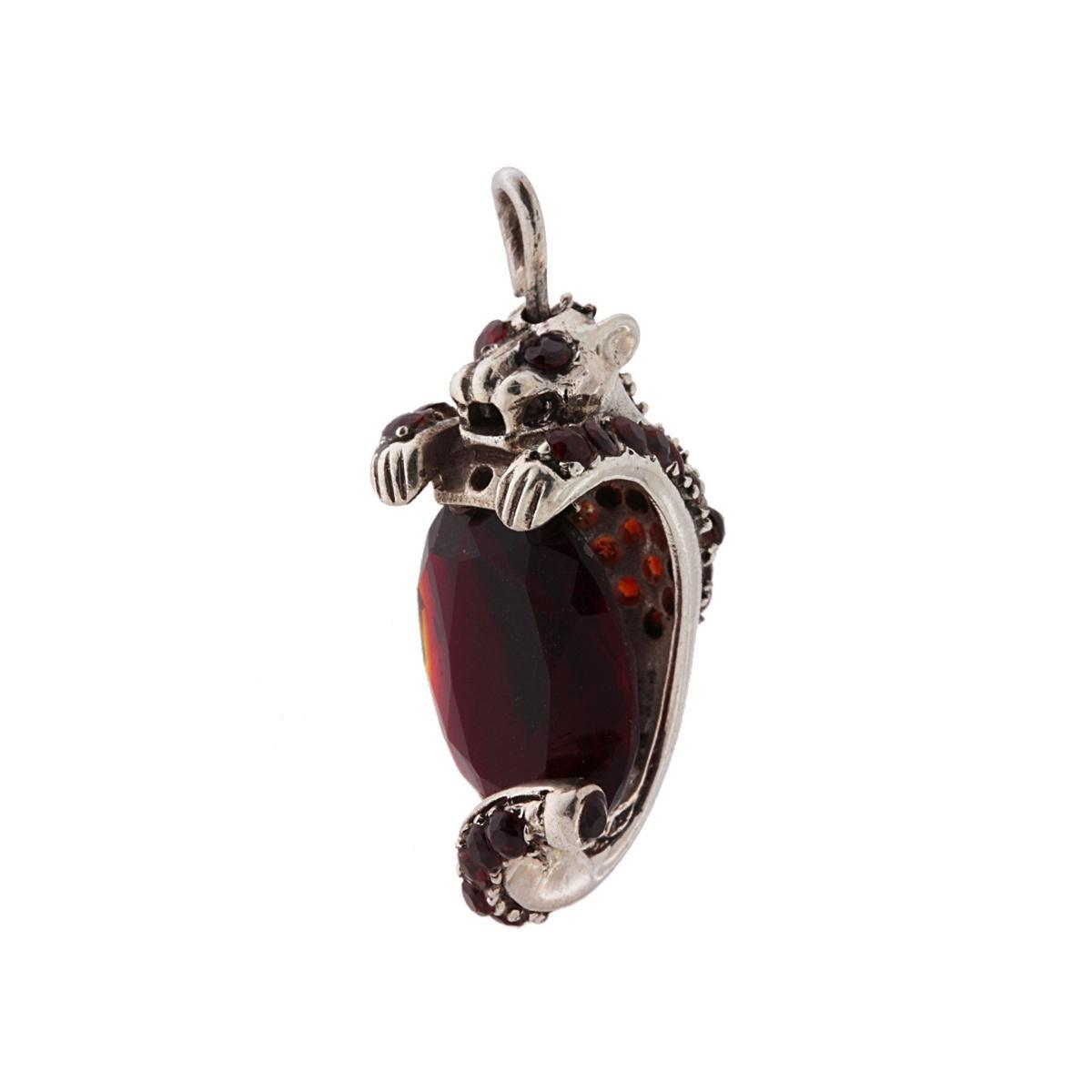 Ciondolo Etnico Tigre con Pietre Naturali Ovale Granato in ARGENTO 925
