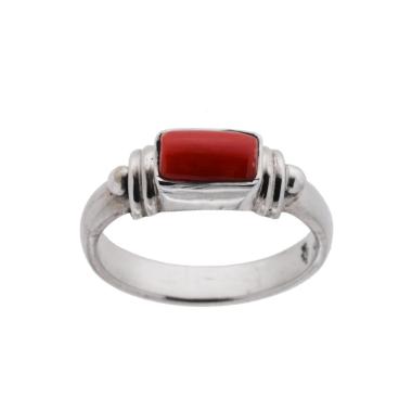 Anello Etnico con Pietra Corallo Rettangolare in ARGENTO 925