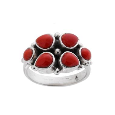 Anello Etnico con Pietre Corallo in ARGENTO 925