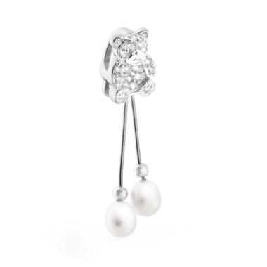 Ciondolo Orso con Perla di fiume e Cubic Zirconia Bianchi in ARGENTO 925 Galvanica Rodio