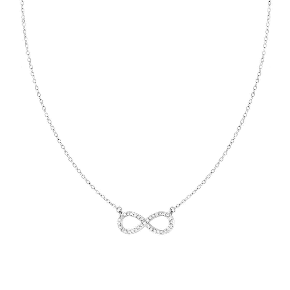 Collana Catena Forzatina Infinito con Zirconi Bianchi in ARGENTO 925 Galvanica Rodio