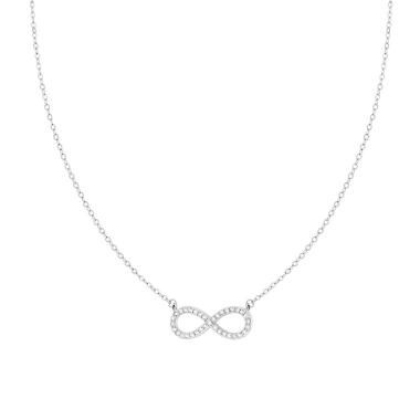 Collana Catena Forzatina Infinito con Zirconi Bianchi in ARGENTO 925 Galvanica Rodio