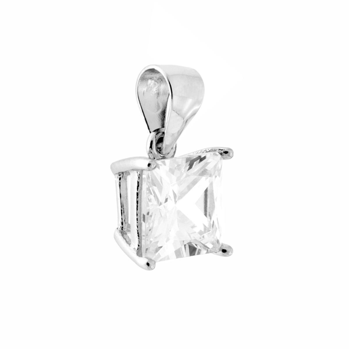 Ciondolo Punto Luce con Zircone Bianco Quadrato mm 7x7 in ARGENTO 925 Galvanica Rodio