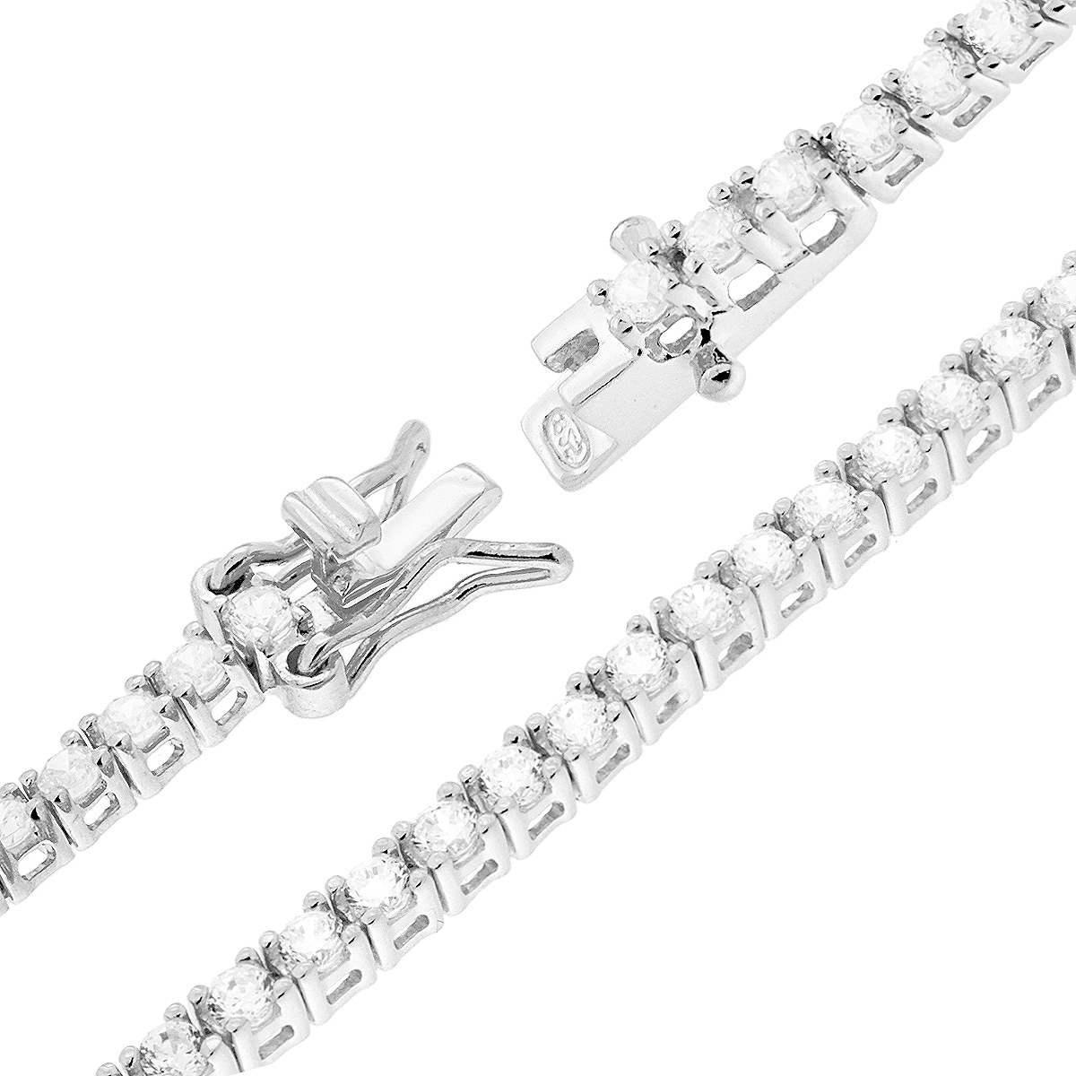 Bracciale Tennis Griffe cm 16.5 con Zirconi mm 2 Bianchi in ARGENTO 925 Galvanica Rodio
