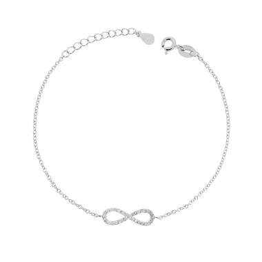 Bracciale Catena Forzatina Infinito con Zirconi Bianchi in ARGENTO 925 Galvanica Rodio