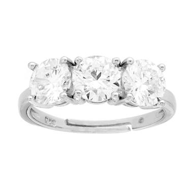 Anello Trilogy con Cubic Zirconia Bianchi mm 6 in ARGENTO 925 Galvanica Rodio