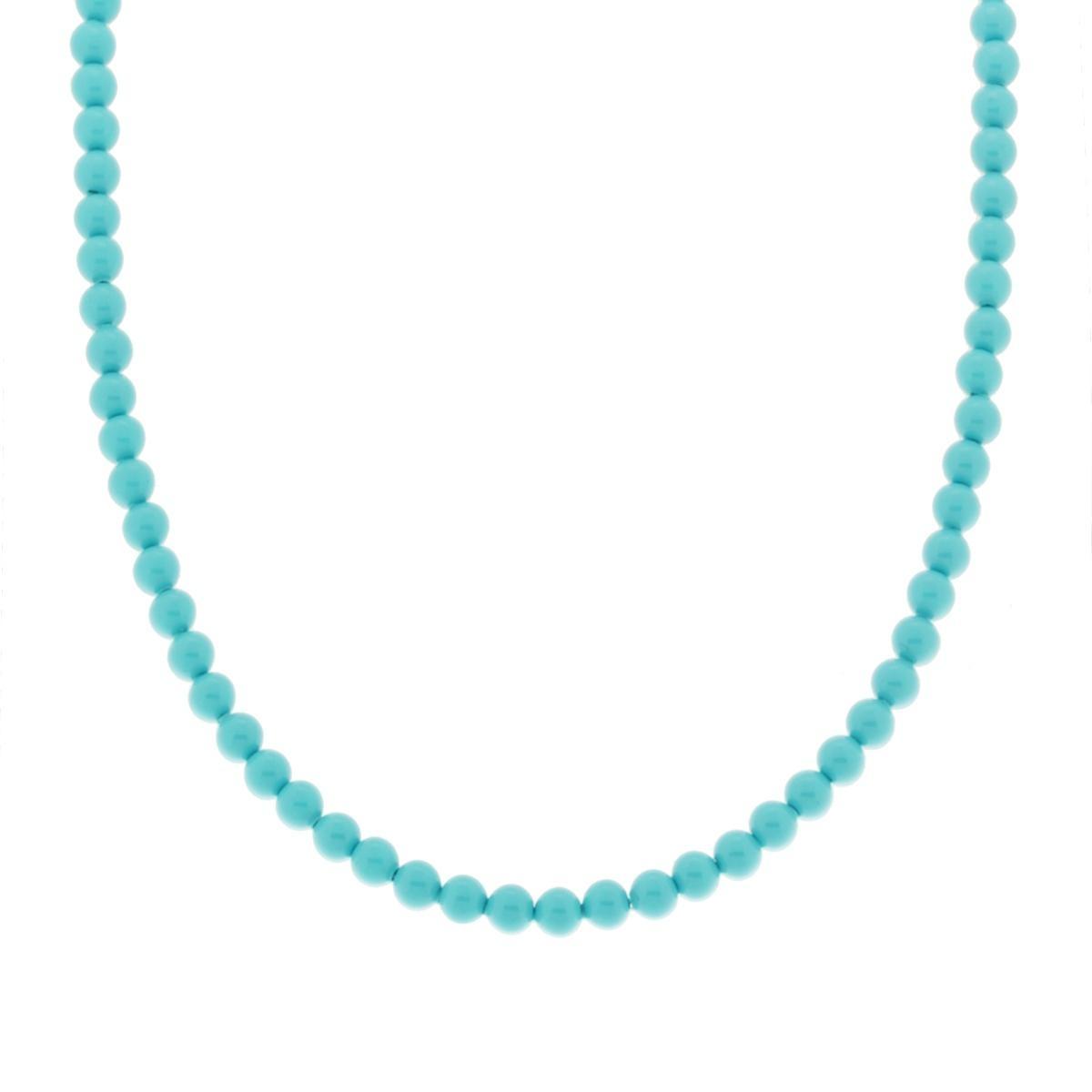 Collana Turchese mm 4 in vetro perlato con filo e chiusura in ARGENTO 925 Galvanica Rodio