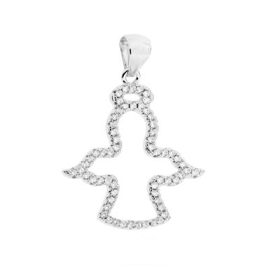 Ciondolo Angelo con Zirconi in ARGENTO 925 Galvanica Rodio