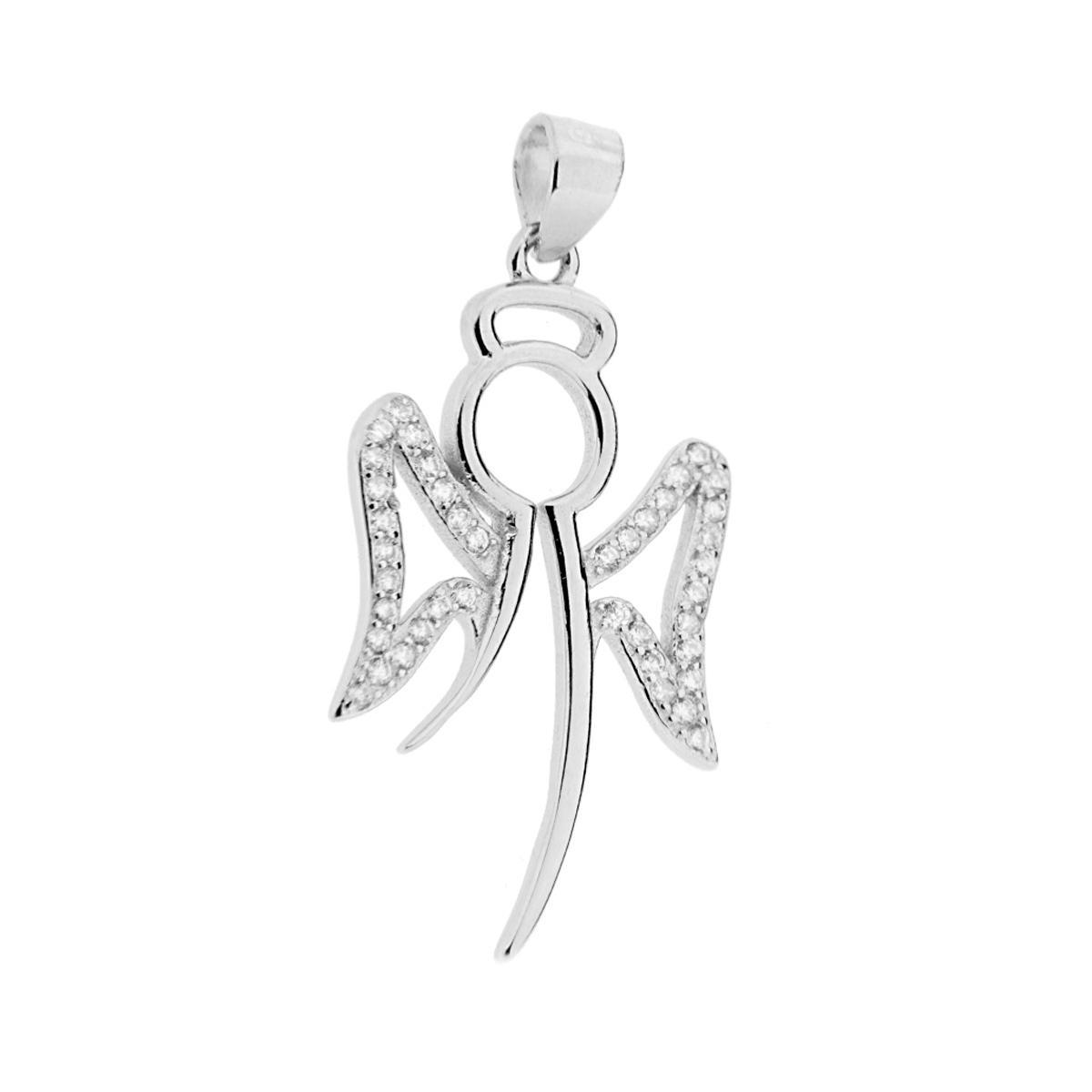 Ciondolo Angelo con Cubic Zirconi Bianchi ARGENTO 925 Galvanica Rodio