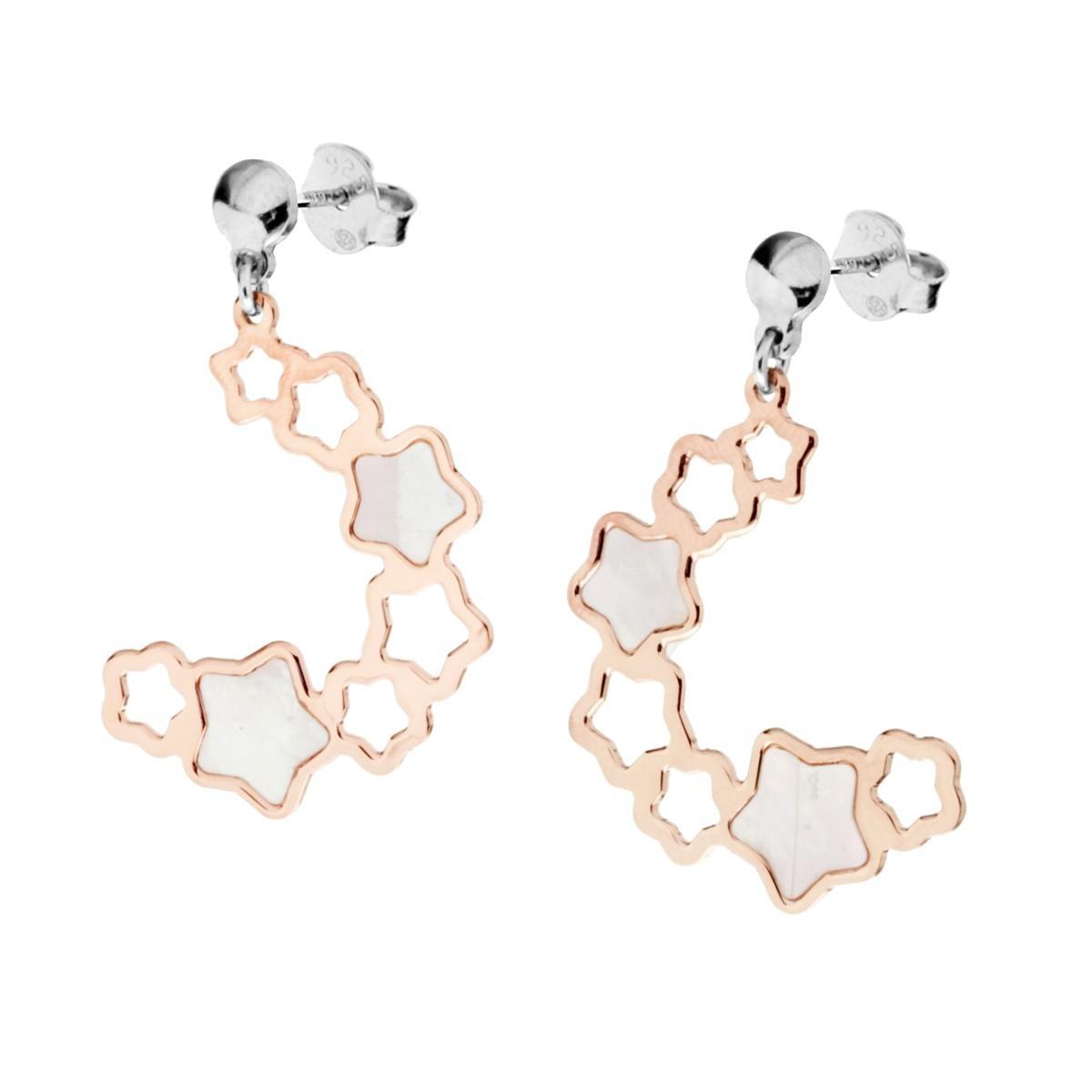 Orecchini Pendenti con Stelle e Madreperla in ARGENTO 925 Galvanica Rosa<BR>