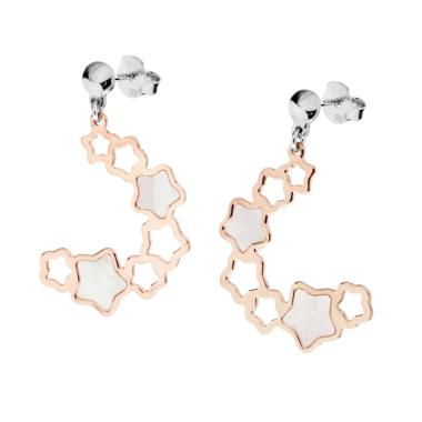 Orecchini Pendenti con Stelle e Madreperla in ARGENTO 925 Galvanica Rosa<BR>