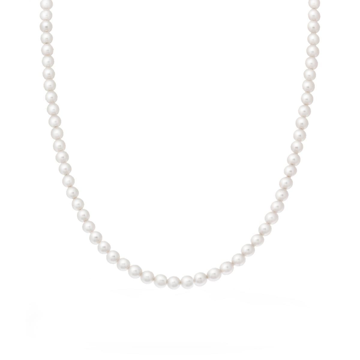 Collana Filo Perla Bianca mm 4 in vetro perlato con filo e chiusura in ARGENTO 925 Galvanica Rodio