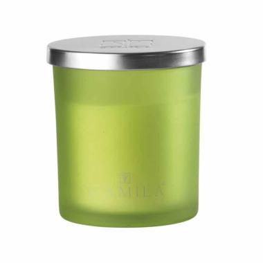 Candela profumata Capri Silver 140 gr. satinato verde aloe 7,5x  h.8 cm Camila