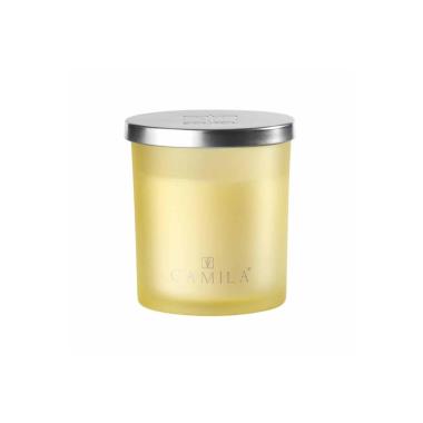 Candela profumata Capri Silver 140 gr. satinato giallo limone e zenzero 7,5x  h.8 cm Camila